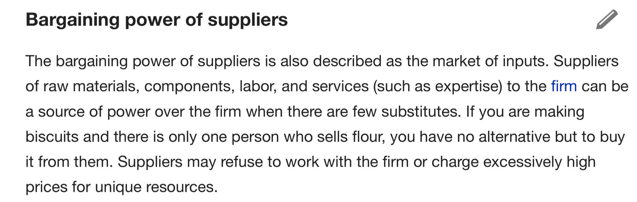 Bargaining power of suppliers