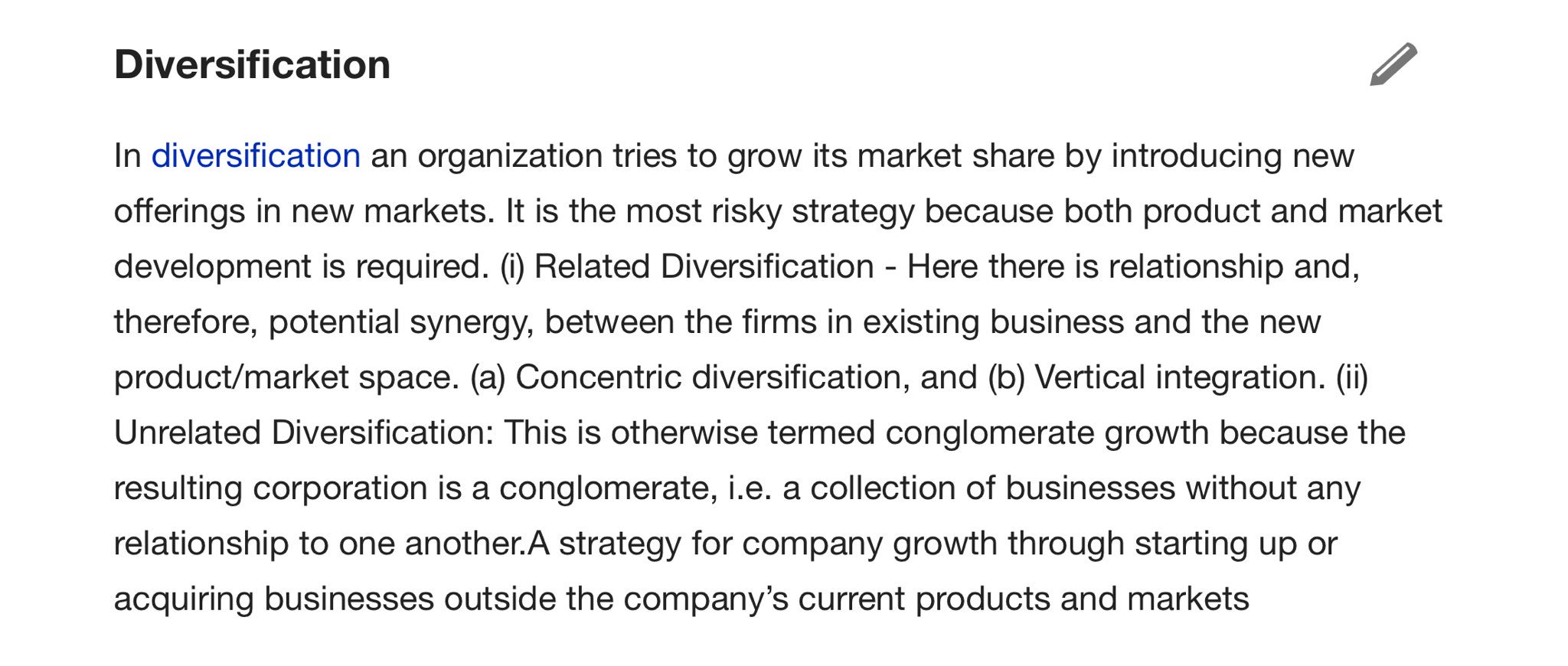 Diversification